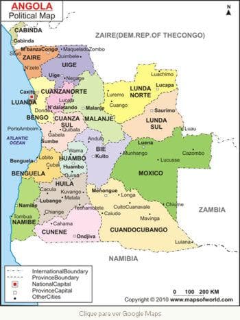 Mapa político de Angola usado no documento institucional Urbanop